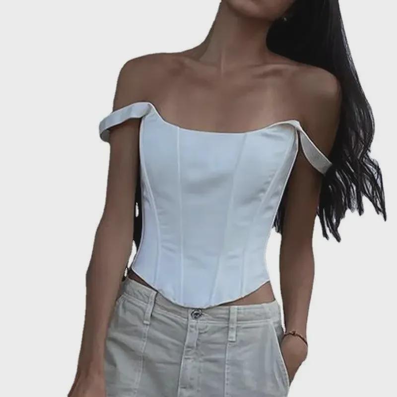 2023 Evropský a americký dámský crop top s čtvercovým výstřihem a odhalenými zády, se žebrovými ramínky