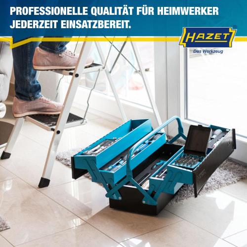 Hazet 190L Professional Toolbox, Large Capacity with 4 Folding Side Trays, Metal Construction, Padlock Included, Portable, Perfect for Mechanics, Cons