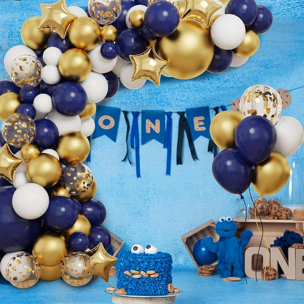 Navy Blue Balloons Arch Kit White Gold Confetti Balloon Garland Gold Star Foil Globos Birthday Party Wedding Graduation Decor