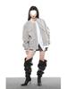 Women's Spring/Autumn 2025 Grey-Black Zipper Baseball Flight Jacket
