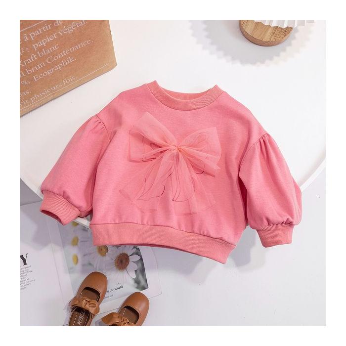Spring Autumn Baby Girl Sweatshirt With 3D Bow Tie Sweet Stylish Long Sleeve Top