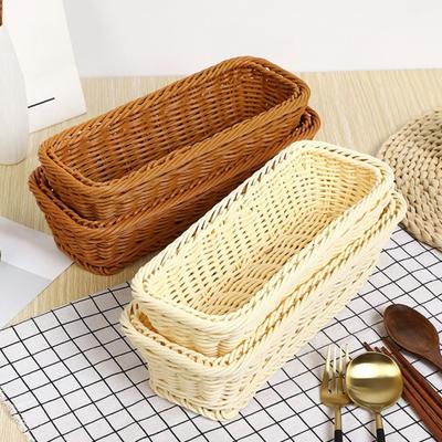 Rectangular Imitation Rattan Storage Basket Household Portable Tableware Storage Container Universal Save Space Faux Wicker Tray