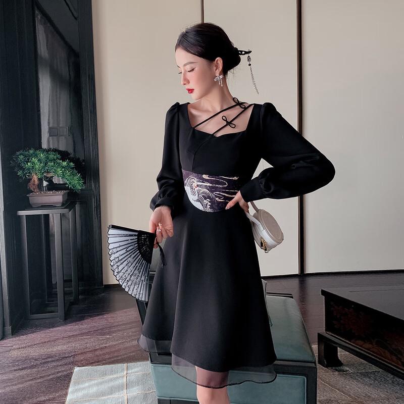 JK&JS New Chinese Style Square Collar A-line Dress