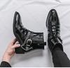 Chelsea Martin Men's High-Top Patent Leather Boots with Pointed Toe, British Style, Zipper, and Height Increasing Feature for Autumn/Winter.