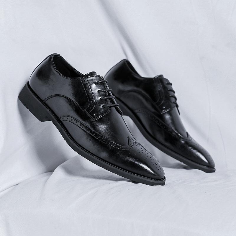 

2025 Кожаные туфли мужские весна-осень Brock деловые туфли дерби туфли для жениха свадебные туфли 8040-R 38 чёрный