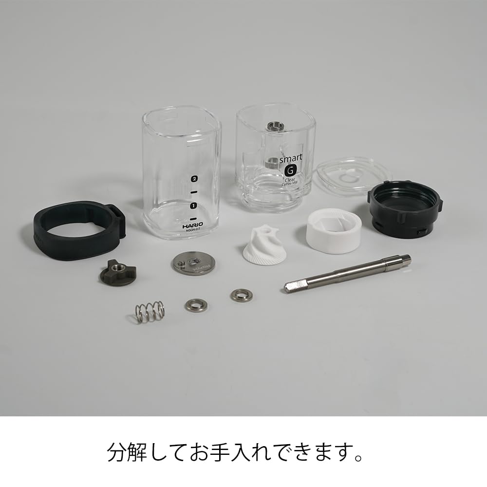 HARIO Smart G Coffee Ceramic for 24g Coffee Beans Mill, Burr, Transparent, Clear, (2 Cups), MSGN-2-T