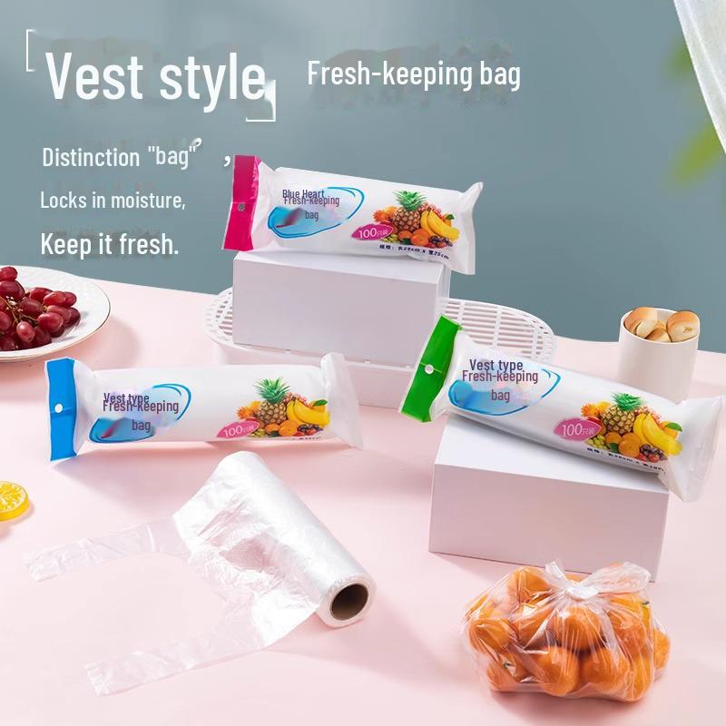 Household Vest-Style Plastic Fresh-Keeping Bags - Disposable and Reusable In Various Sizes for Kitchen and Refrigerator Food Storage