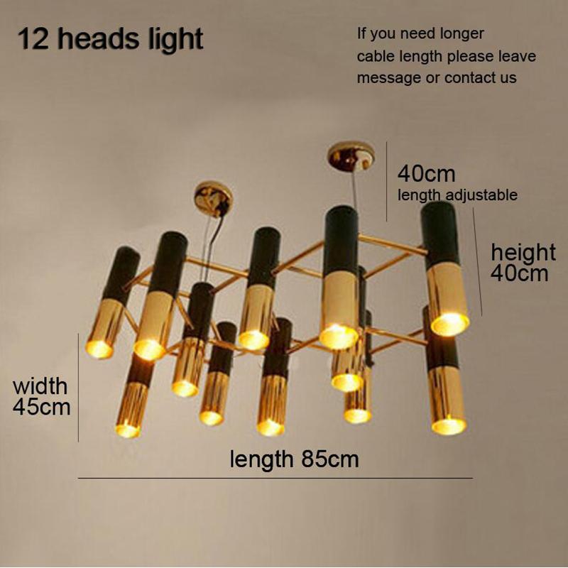 American Style LED Chandelier Living Room Decoration Metal Tube Black Gold Pipe Hanging Lamp Kitchen Indoor Lighting Fixture