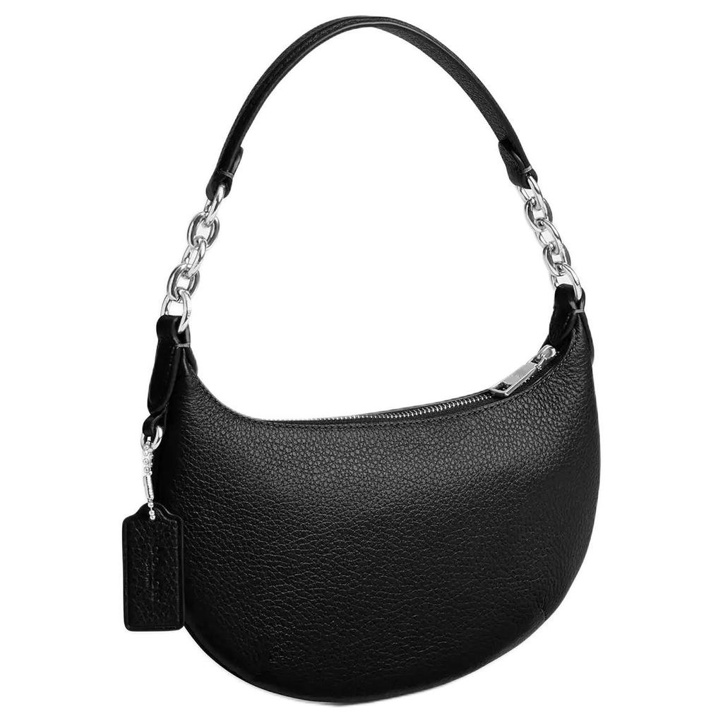 Coach Payton 21 Klassisch Silbernes Etikett Reißverschluss Multifunktionale Tasche Raffiniertes Kieselstein-Leder Handtasche Kleine Damenhandtaschen Schwarz CEL08-SVBK