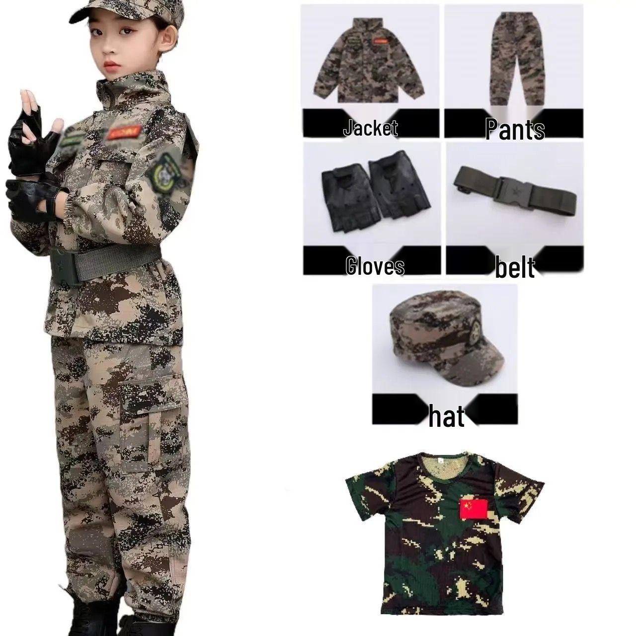 Детский камуфляжный комплект одежды для школы, военных тренировок и летнего лагеря 140