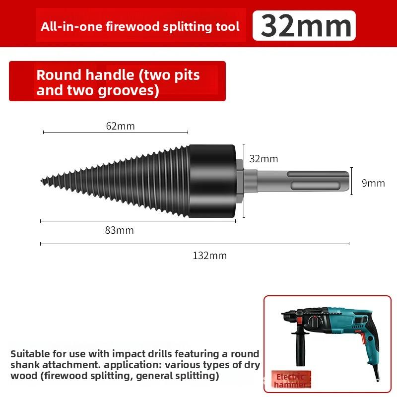 32/42mm Wood Drill Bit Twist Firewood Splitting Drill Bit Wood Splitter Screw Cones Bit Square Round Hexagonal For Hammer Drill