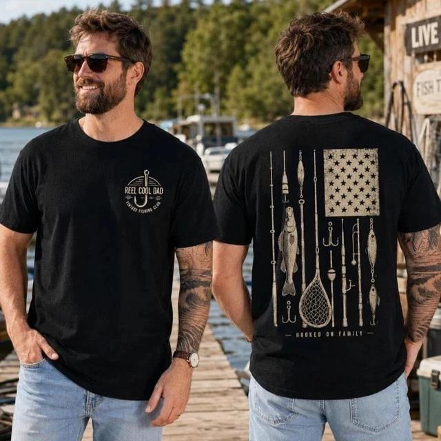 Fishing Dad Graphic 2 Sides Unisex T-Shirt, Reel Cool Dad T-Shirt, Fishing Tee 3XL