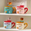 Creative High Value Ceramic Cup with Lid for Home Cute Couple Water Cup Gift Box High End Souvenir Gift Mug