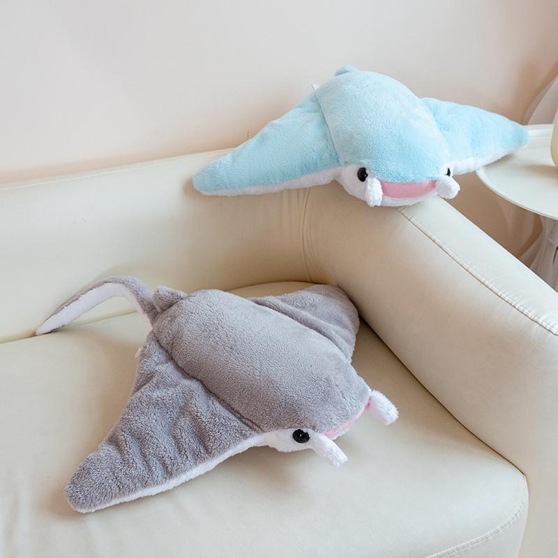 Cartoon Manta Ray Plush Toy Pillow Soft Devil Ray Stuffed Animal Cushion Flannel Manta Ray Doll Sofa Seat Pad