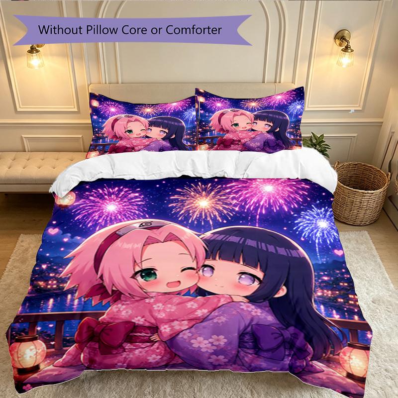 Game Role Naruto Duvet Cover Set - 3pcs Polyester Bedding Set with Digital Print, All-Season Cozy Bedroom Accessory