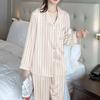 French High-End Ice Silk Pajamas Women'S Spring And Summer Striped Long-Sleeved Trousers Loungewear Suit Can Be Worn Outside