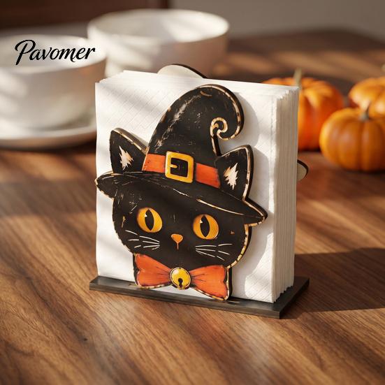 Wooden Roll Paper Stand Halloween Napkin Holder, Spooky Rustic Holder Towel for Home Kitchen Bathroom Countertop Dining Table Decor