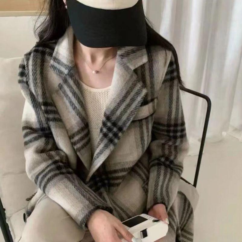 Retro Plaid Double-sided Cashmere Wool New Coat British Casual Versatile Autumn and Winter Warmth