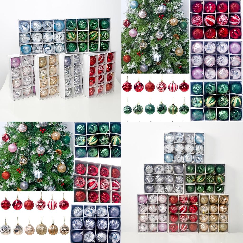 Vibrant 12/24pcs Plain Glitter Christmas Tree Baubles For Holiday Celebrations