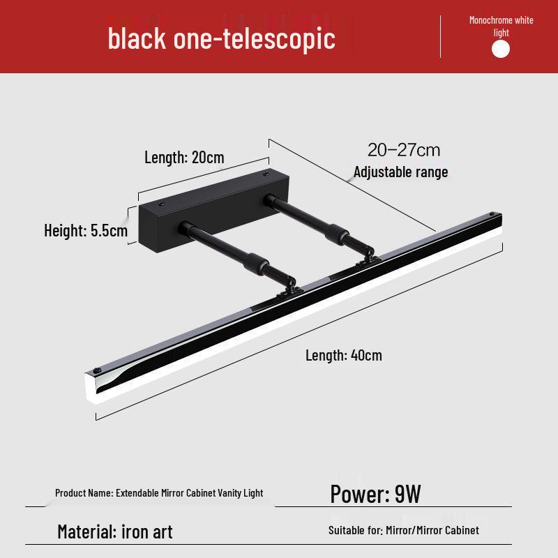 Nordic Minimalist Bathroom LED Telescopic Mirror Cabinet Vanity Light, Three-Color Wall Light for Bathroom.