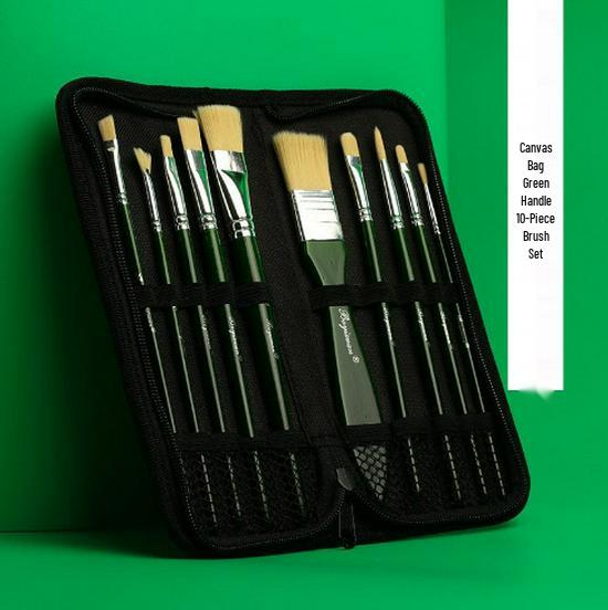 Foreign Trade Nylon Painting Brush Set - 10 Pieces, Red & Blue Handles, Flat Gouache & Oil Brushes