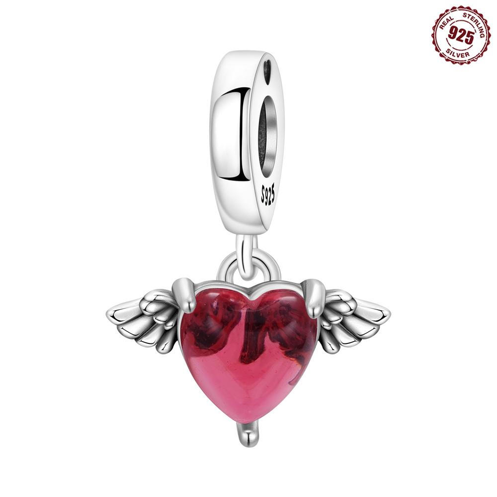 Red Series 925  Silver Camera Apple Heart-Shaped Koi Firecracker God Wealth Charm Fit DIY Bracelet Necklace Party Gifts