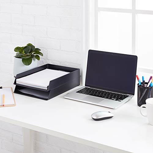Amazon Basics Rectangular Letter Trays, Document Trays, Plastic Organizers, Black, Set of 2, 9.2" L x 2.2" W x 13.2" H
