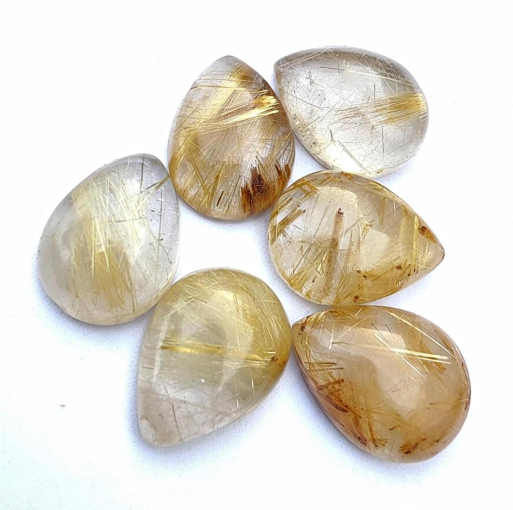 Naturliga Guld Rutil Tårdropps Cabochoner - Högkvalitativa Polerade Rutil Kvarts Päronformade Stenar