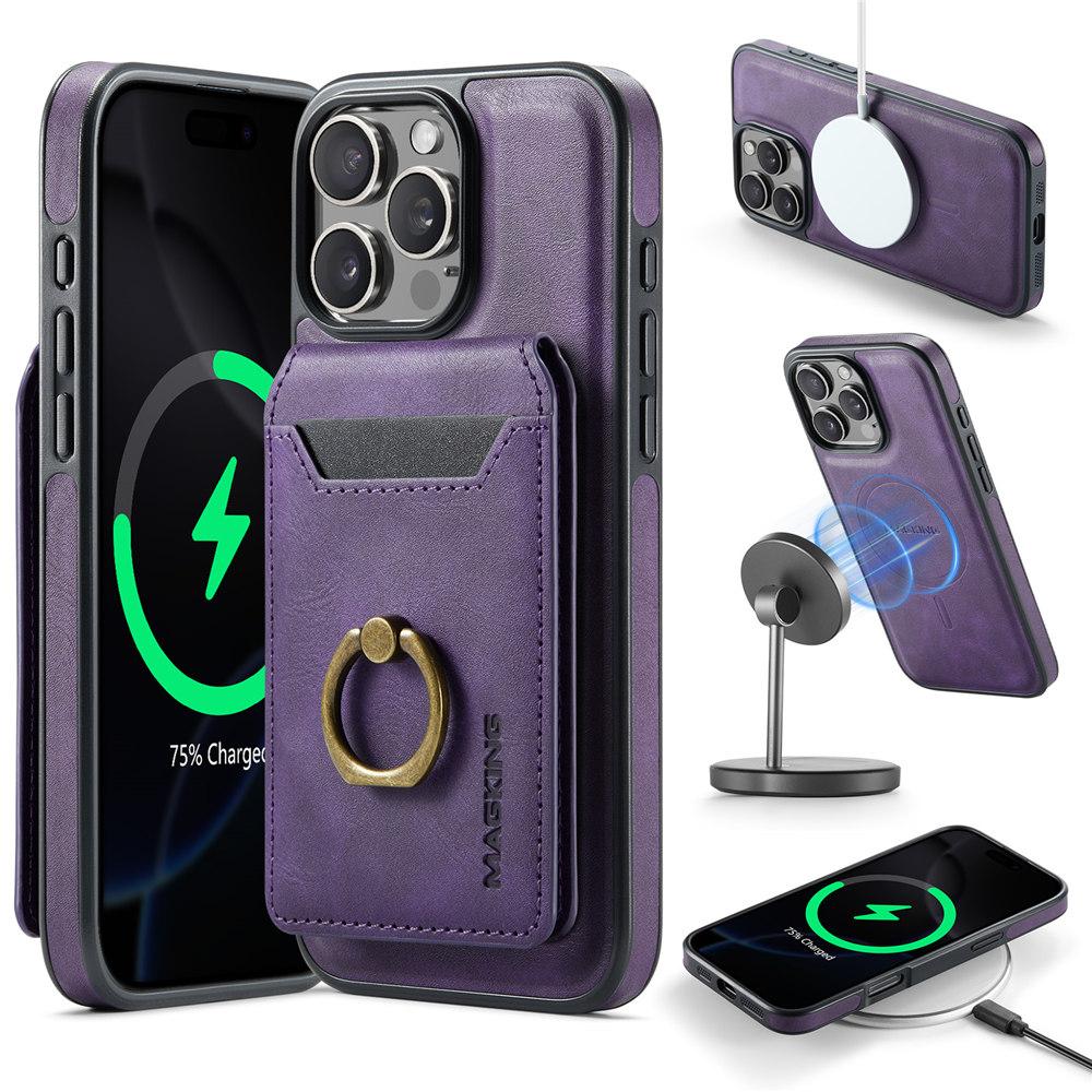 

Для магнитных чехлов Magsafe для iPhone 16 и 15 14 Plus 13 12 Pro Max Беспроводная зарядка Съемная кожаная обложка с кольцом для карт For iPhone 12Pro Max