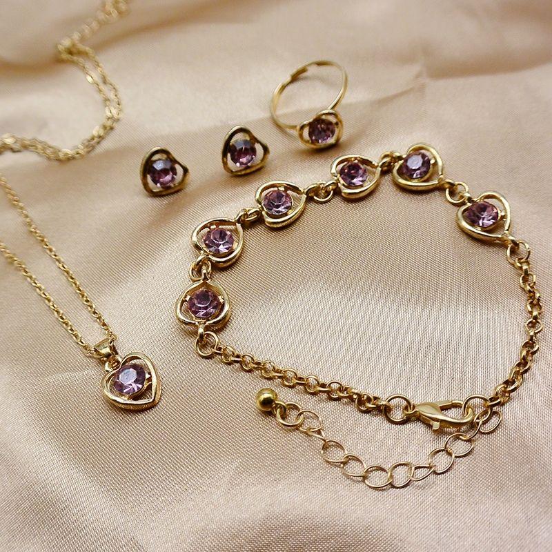 

Экспортное украшение Популярный Модный Дикий Минималистичный Браслет из нескольких частей в форме сердца Серьги-пусеты Кольцо Ожерелье Набор из 4 предметов 4-piece set