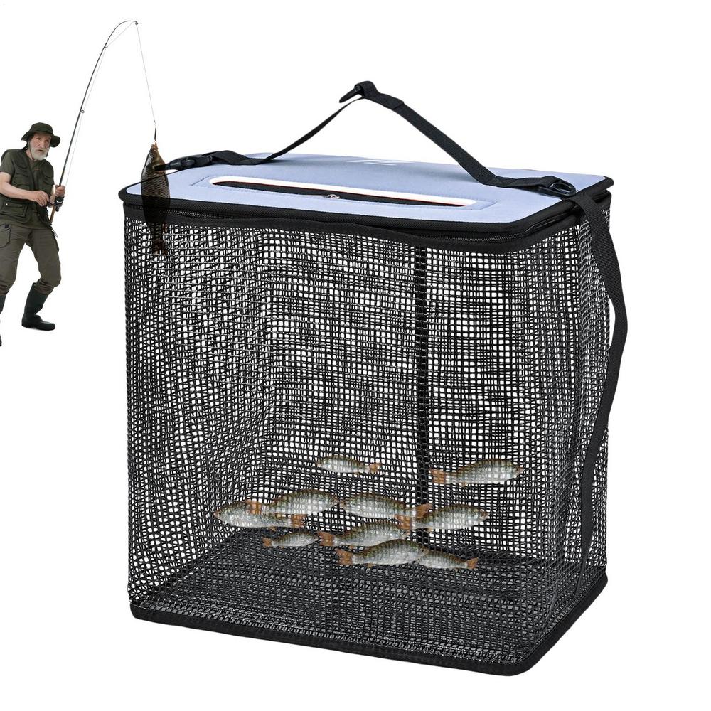 Fish Basket Foldable Floating Fish Basket Compact Holder Mesh Net Quick-Drying Portable Design For Boat Crabbing Outdoor