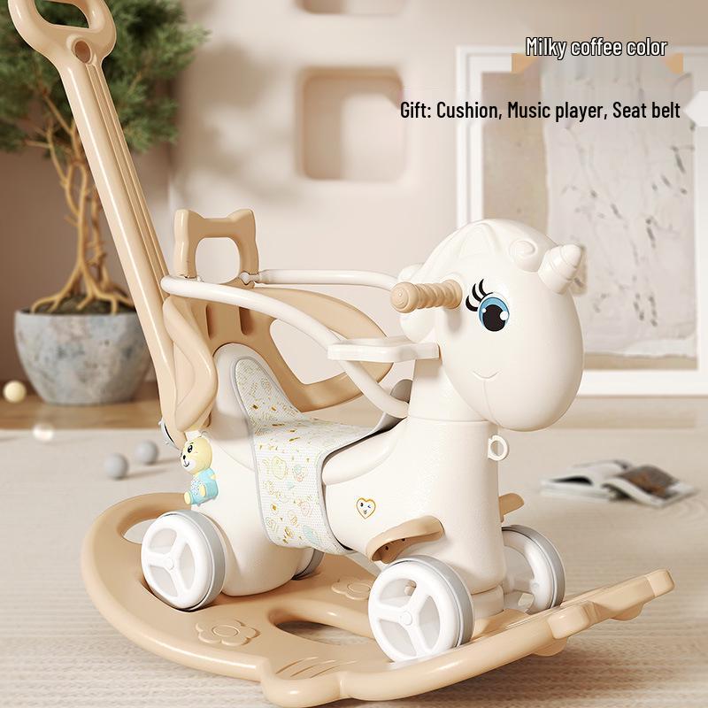 

Деревянная лошадка-качалка на бесшумных колесах, игрушка-каталка с защитным ограждением и защитой от падения