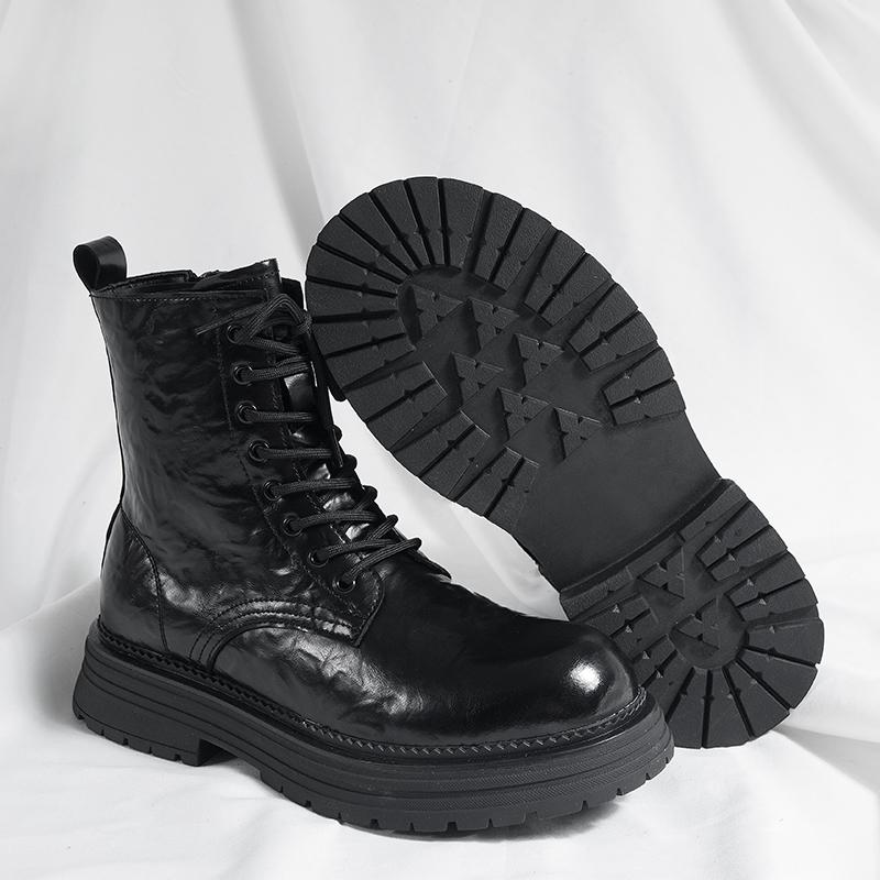 Fashion Thick Bottom Man High Top Boots Vintage Soft Men's Leather Mid-Calf Shoes Fashion Outdoor Sneakers Lace Up Non-Slip Ankle Boots