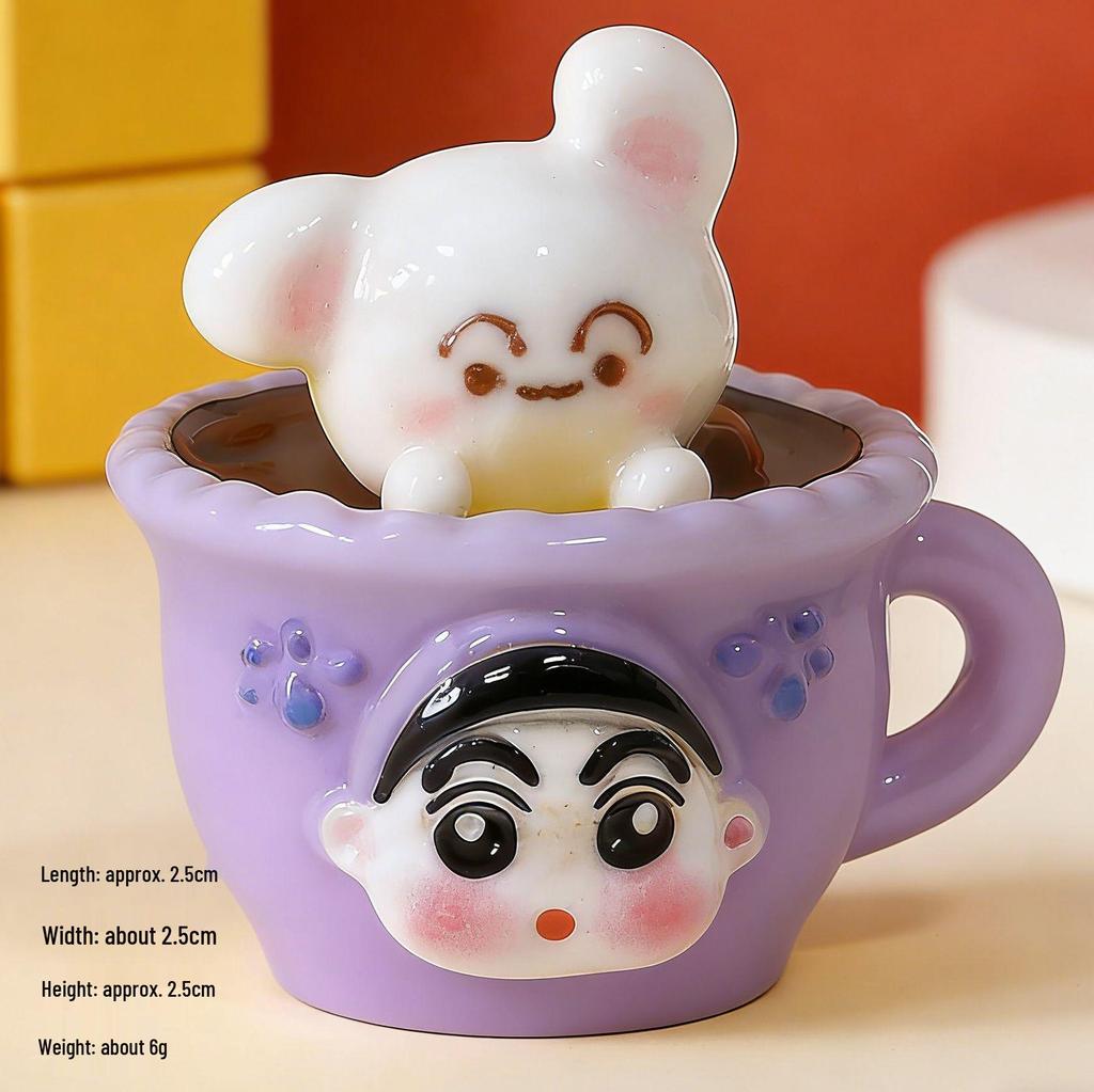 Shin-chan Cute Pet Tea Cup Ornament: Cartoon Cat & Dog Resin Figurines