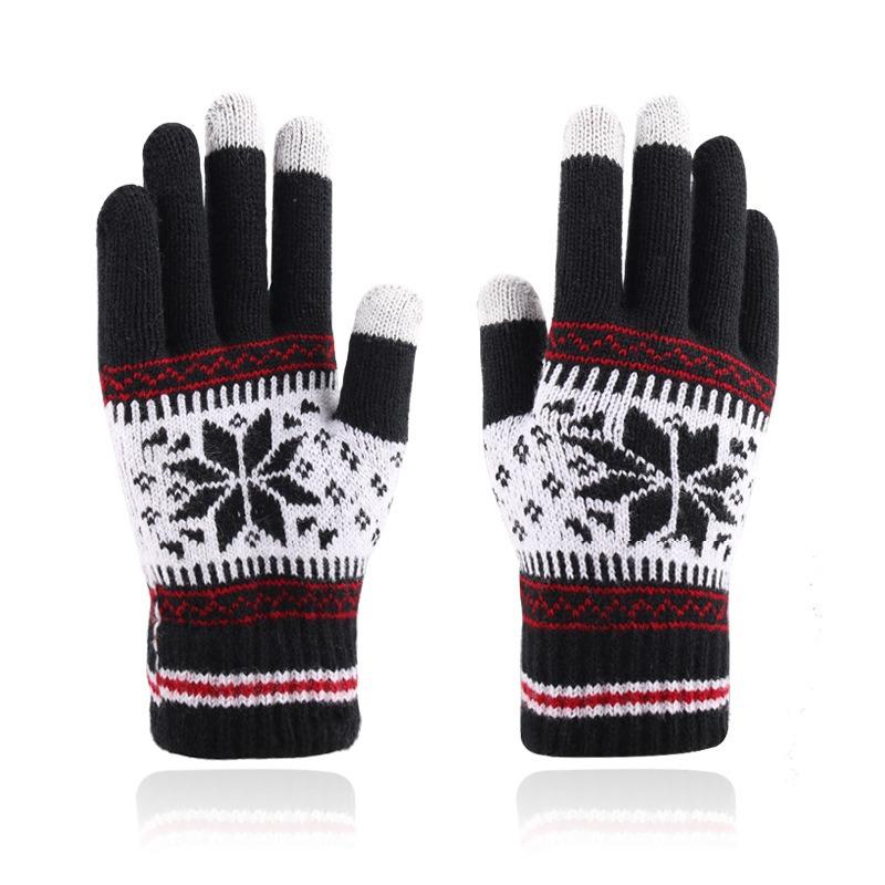 Autumn and Winter Touch Screen Gloves Men's and Women's Fashion Snowflake Finger Split Fleece Thickened Knitted Warm Gloves