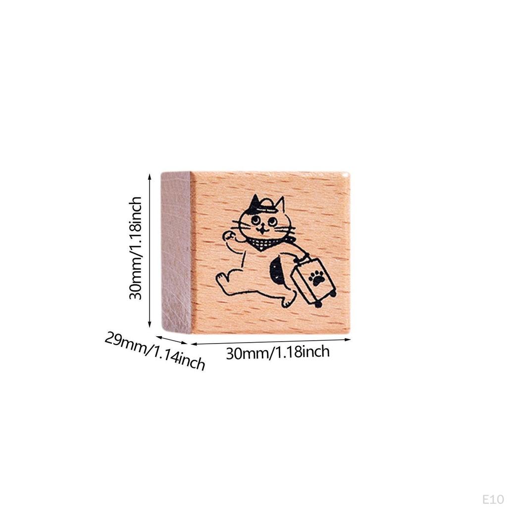 Cat Stamp Cute Animal 1.2 Inch for Kids Wooden Rubber Stamping Mailing Scrapbooking Letter