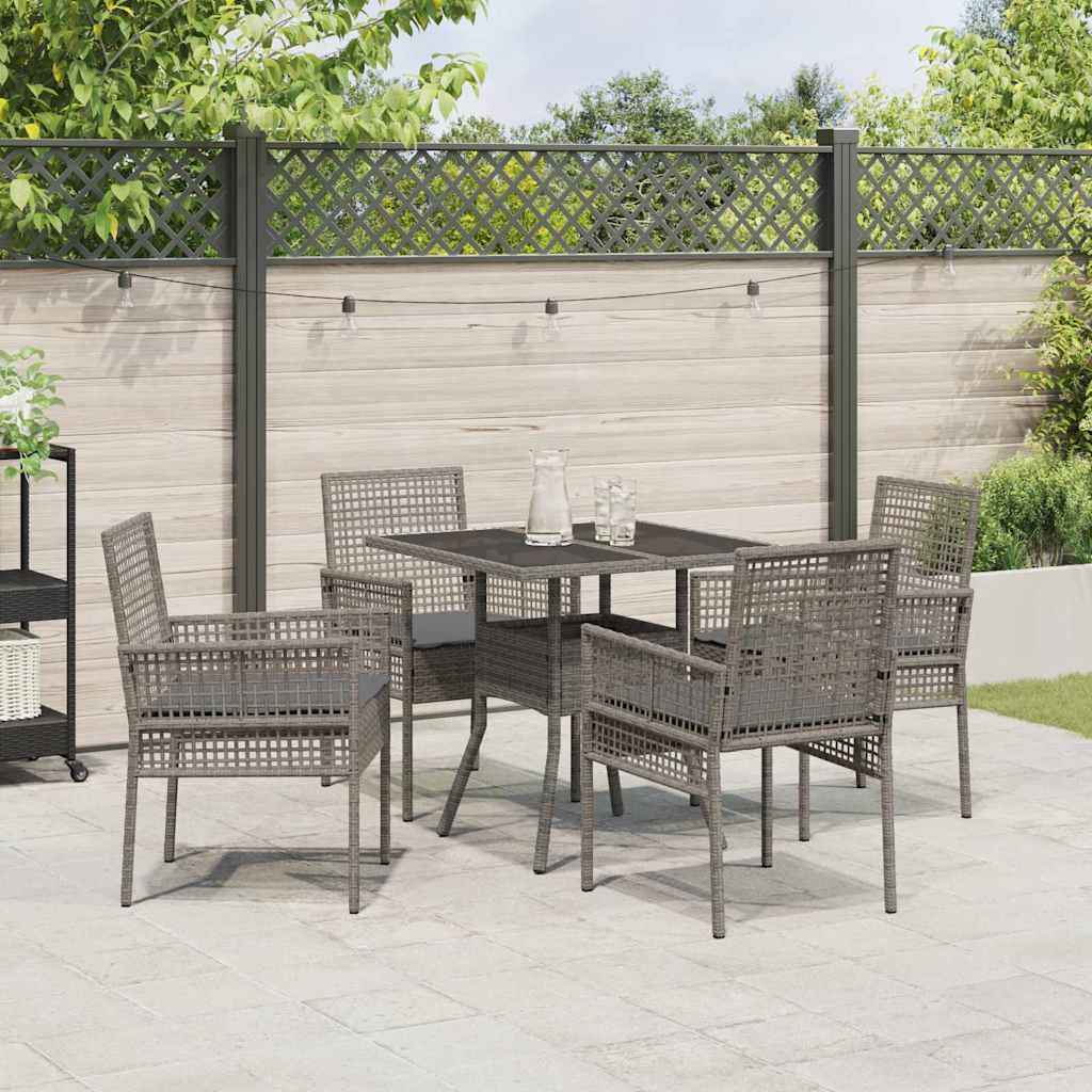 Garden Dining Set 5 pcs Grey Poly Rattan