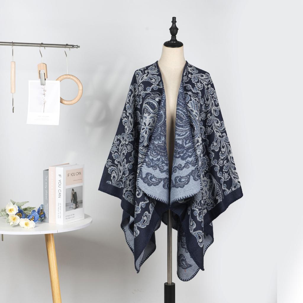 Niche Double-Sided Knitting Design, Ethnic Style Split-Fork Large Shawl For Air-Conditioned Room, Warm High-End Cloak Outside