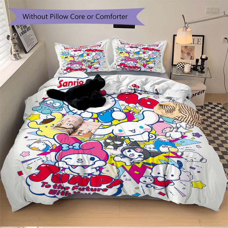 

3pcs 40th Sanrio Character Ranking Quilt Set Cartoon Themed Bed Quilt Set Lovely Character Bedroom Decor Bed Quilt Set Four Seasons (1 Cover + 2P 135x200cm
