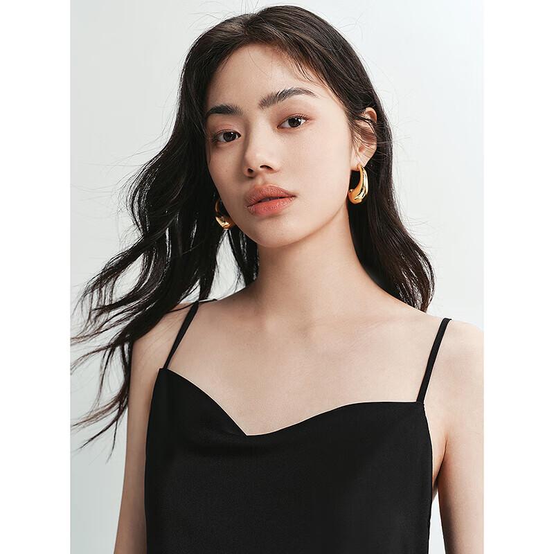 Taiping Niao Women's Black Pearl Cowl Neck Slip Dress