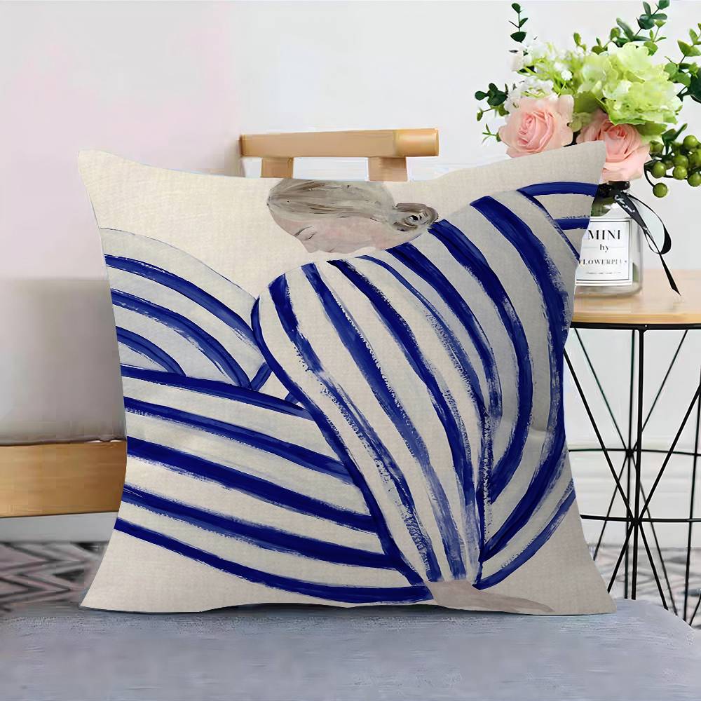 Abstract Line Geometry Curve Girl Pillow Anime Pillow Sofa Bed Head Pillow Cover Cushion Cover 45x45 Cm Fashion