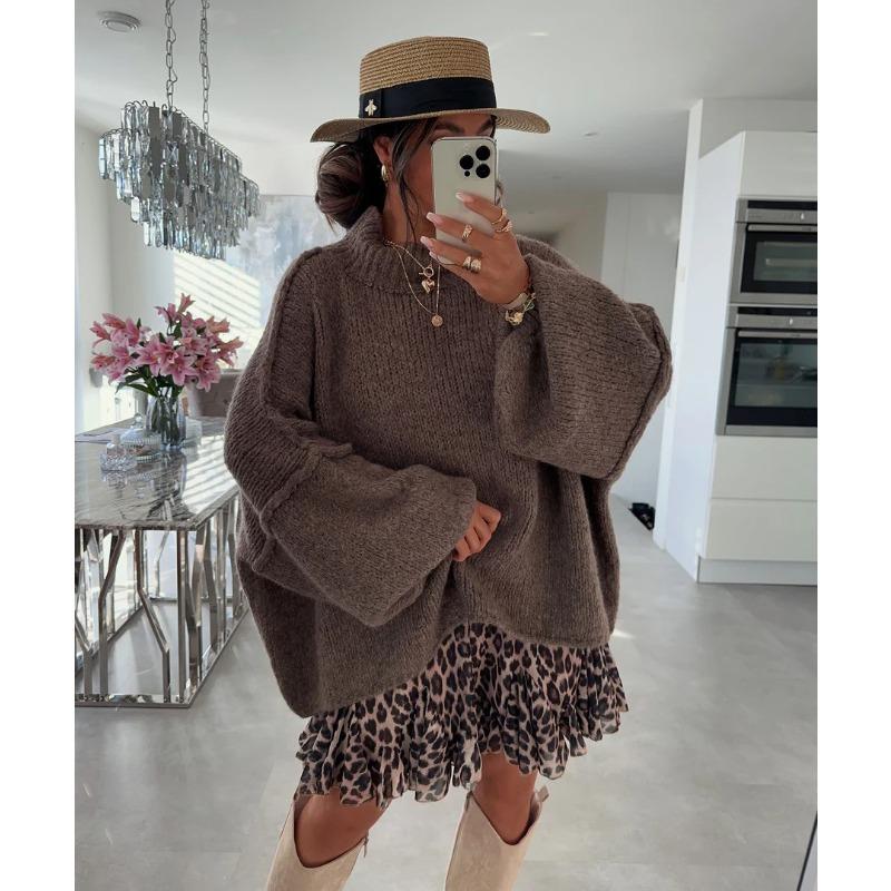 Pullover Lungo Oversize Donna Casual Maglione Monocolore