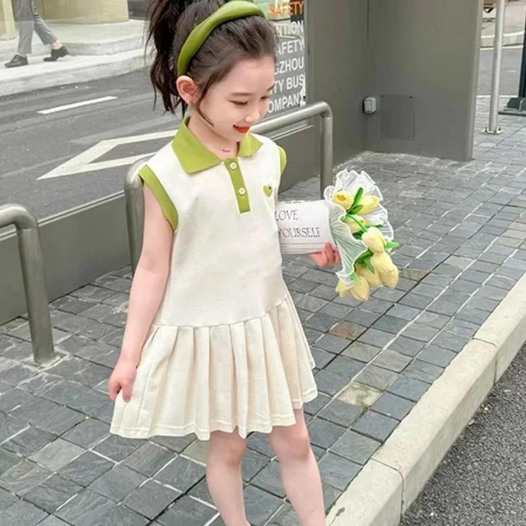 Robe Enfant Printemps Été Col Revers Vêtements Enfants Mode Bambin Bébé Filles Vêtements Robe d'Été Vêtements Fille