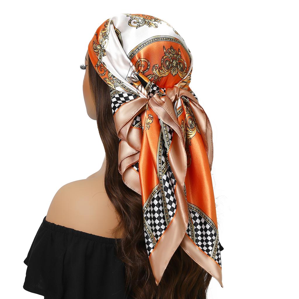 Fashion Square Silk Scarf Women Headband 90*90cm Print Neck Scarfs Office Hair Band Hand Kerchief Female Bandana Headwear