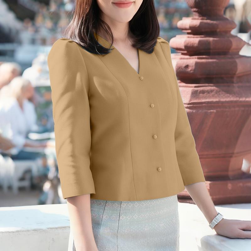 ZANZEA Women Casual V-Neck Solid Color 3/4 Sleeve Blouse