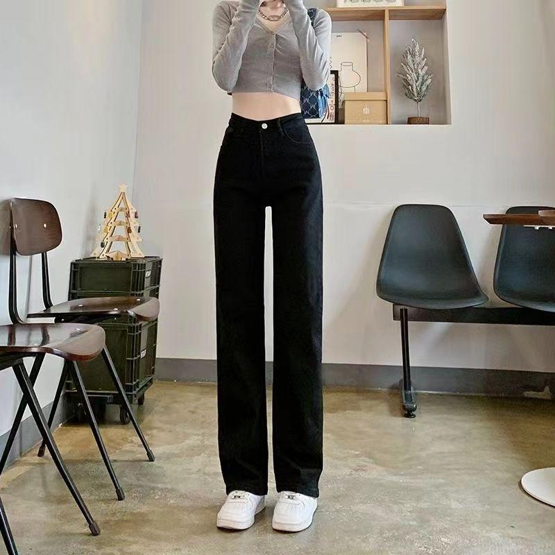 

Gray Skinny High-Waisted Wide-Leg Jeans for Women - Slimming, Versatile, Floor-Length Pants M (98-104 lbs)