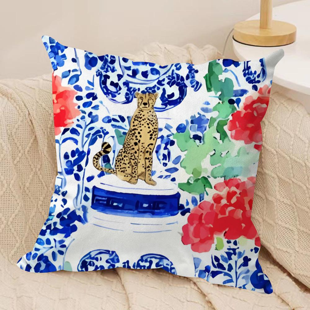 Monkey in chinoiserie garden Cushion Cover Soft Plush Fabric DoubleSided Printed Cushion Covers for All Seasons Home Decor