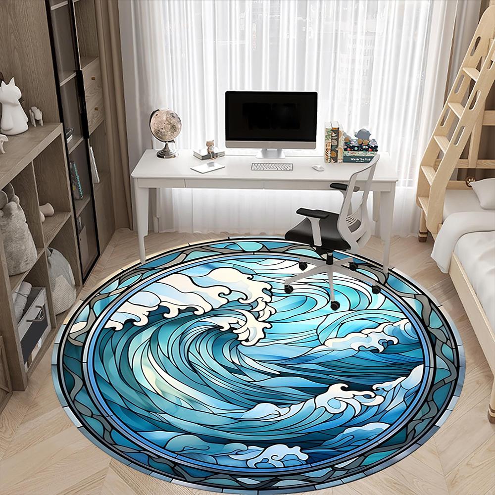 1pc Ocean Wave Stained Glass Chair Carpet for Office Non-Slip, Machine Washable Rug for Office, Room - Holiday Decor, Machine Made yy251016061