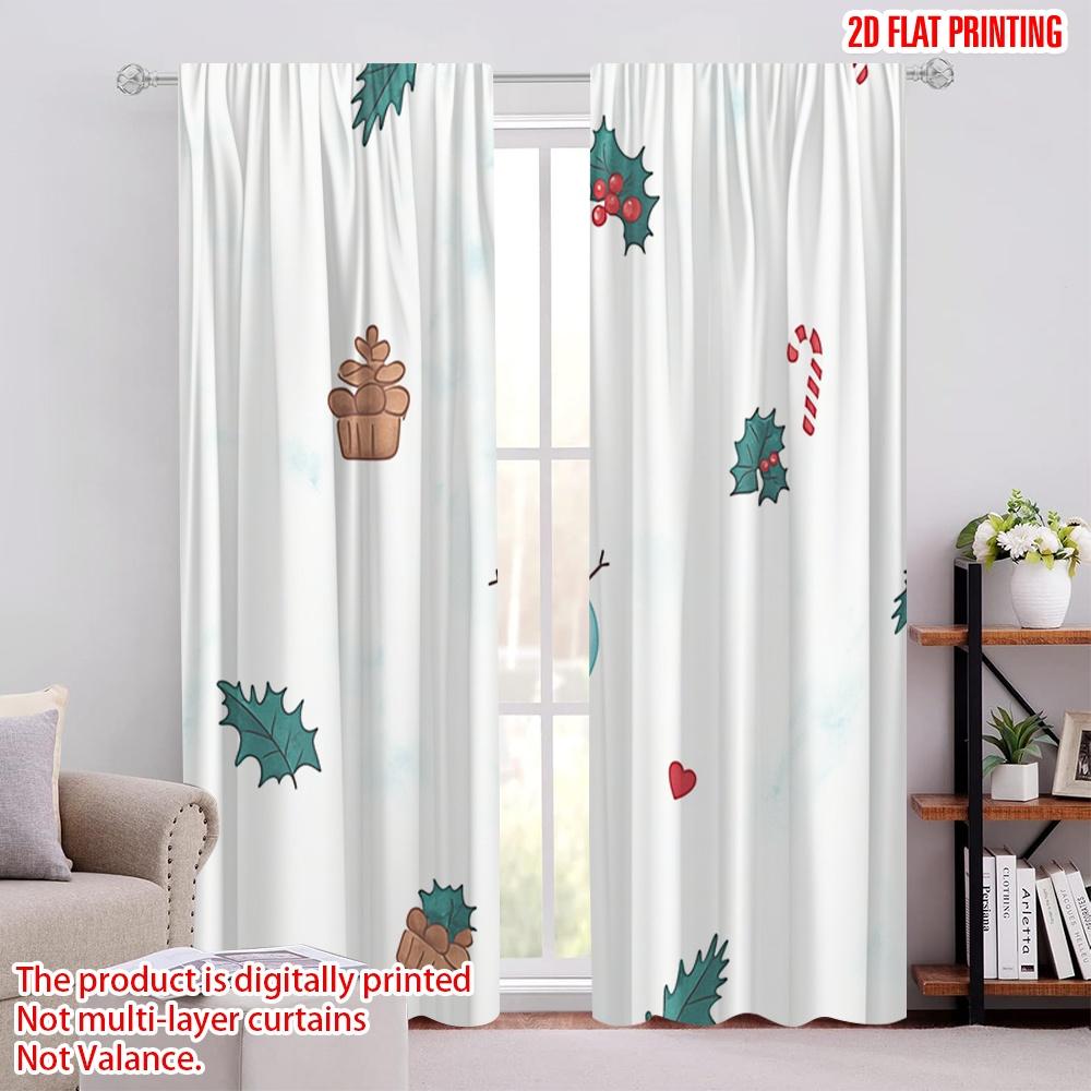 

Plane Printing Curtains Window Treatment Christmas Tree Snowman Pinecone Holly Candy Cane Polyester Woven Without Rod Set Of 2 Made W100*H70(CM)-Grommet top&1PCS