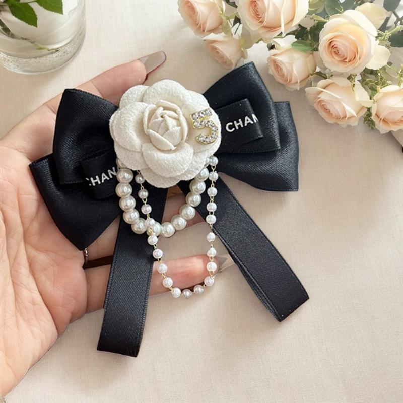 Fabric Camellia Flower Brooch Black Bowknot Necktie Camellia Flower Bow Tie Versatile Shirt Collar Pins Wedding Party For Women